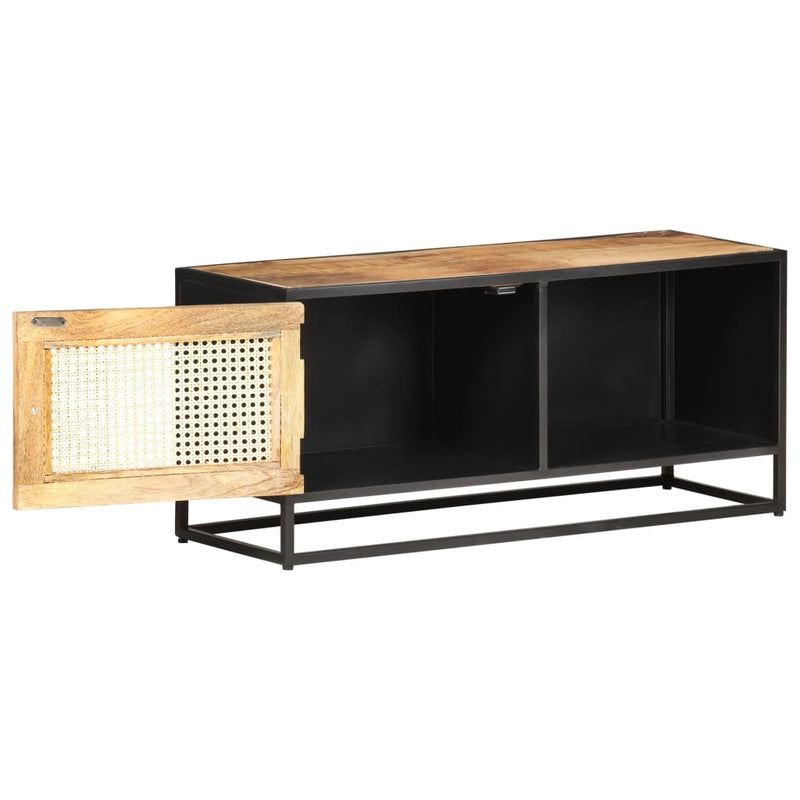 Tv-meubel 90x30x40 cm ruw mangohout en natuurlijk riet MeubelReus