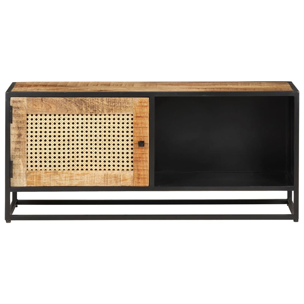 Tv-meubel 90x30x40 cm ruw mangohout en natuurlijk riet MeubelReus