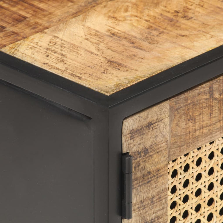 Tv-meubel 90x30x40 cm ruw mangohout en natuurlijk riet MeubelReus