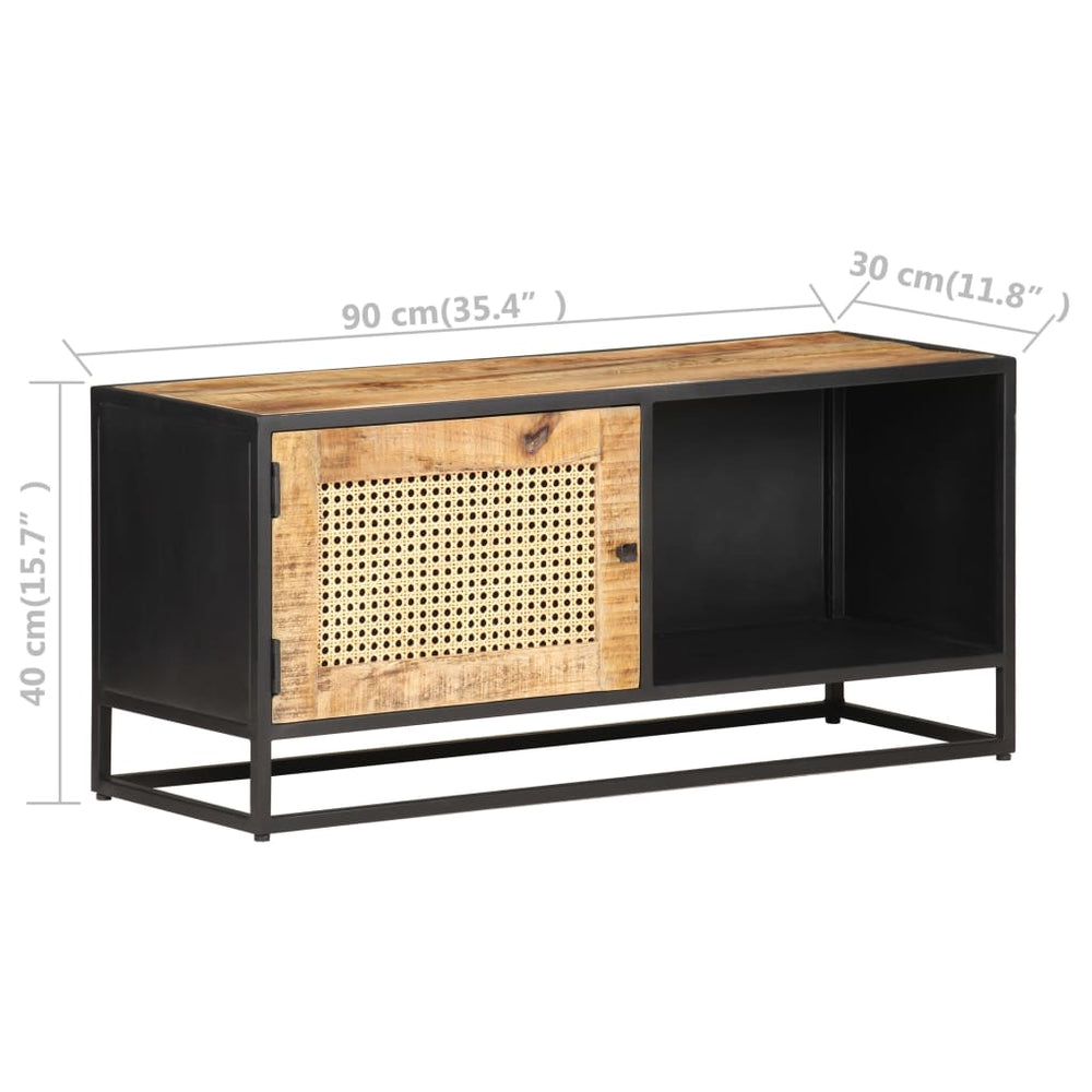 Tv-meubel 90x30x40 cm ruw mangohout en natuurlijk riet MeubelReus