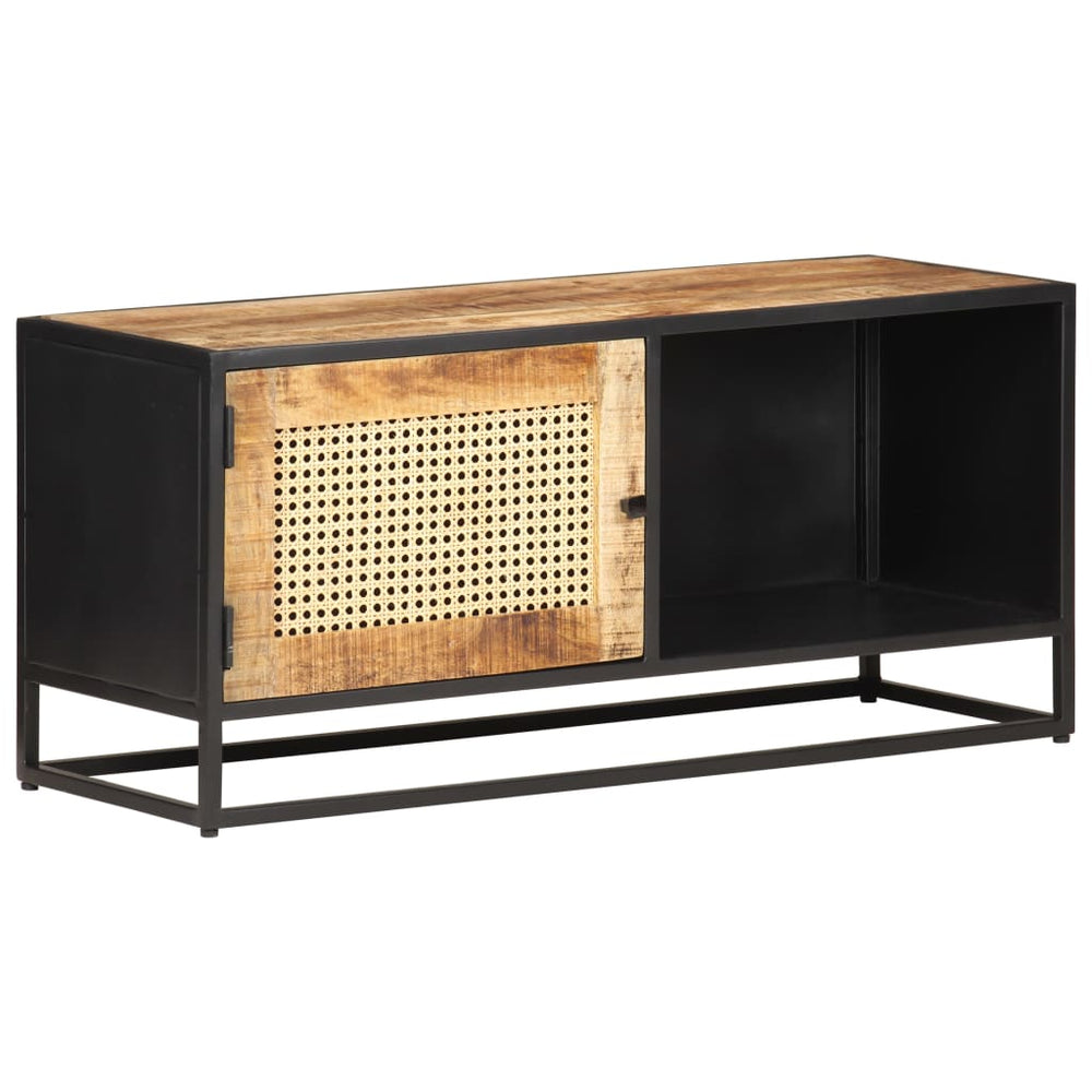 Tv-meubel 90x30x40 cm ruw mangohout en natuurlijk riet MeubelReus