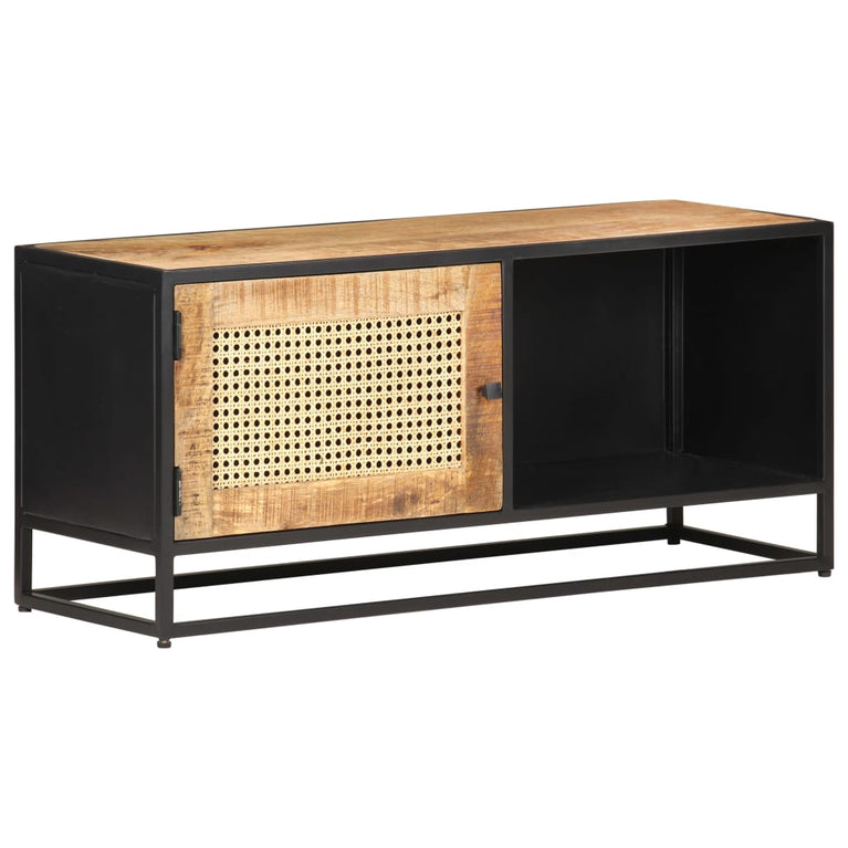 Tv-meubel 90x30x40 cm ruw mangohout en natuurlijk riet MeubelReus