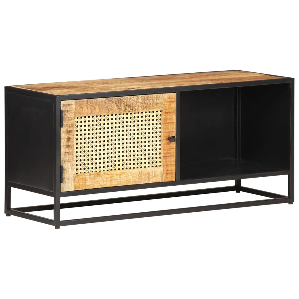 Tv-meubel 90x30x40 cm ruw mangohout en natuurlijk riet MeubelReus