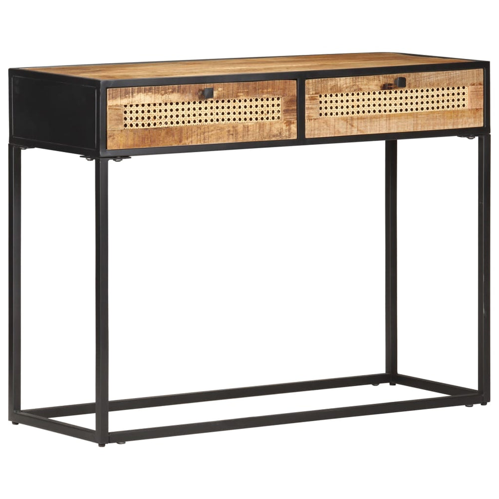 Wandtafel 100x35x75 cm ruw mangohout en natuurlijk riet MeubelReus