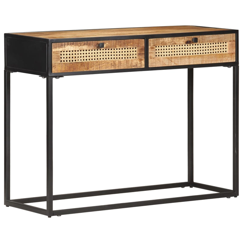 Wandtafel 100x35x75 cm ruw mangohout en natuurlijk riet MeubelReus