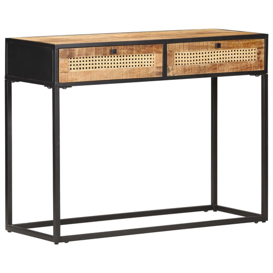 Wandtafel 100x35x75 cm ruw mangohout en natuurlijk riet MeubelReus