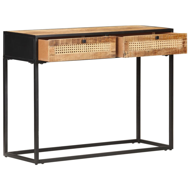 Wandtafel 100x35x75 cm ruw mangohout en natuurlijk riet MeubelReus