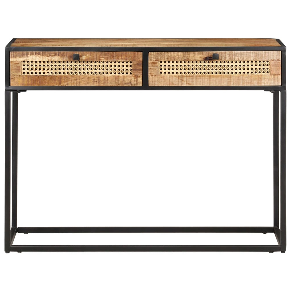 Wandtafel 100x35x75 cm ruw mangohout en natuurlijk riet MeubelReus