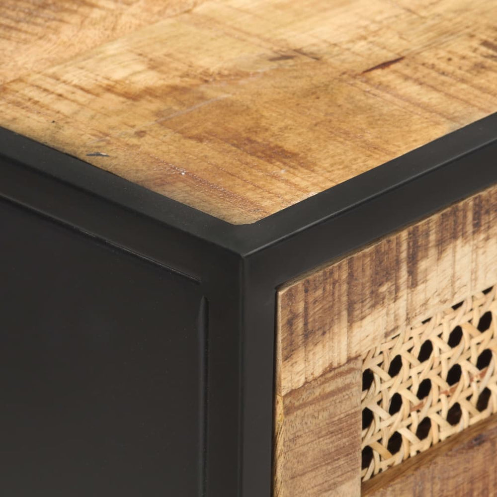 Wandtafel 100x35x75 cm ruw mangohout en natuurlijk riet MeubelReus