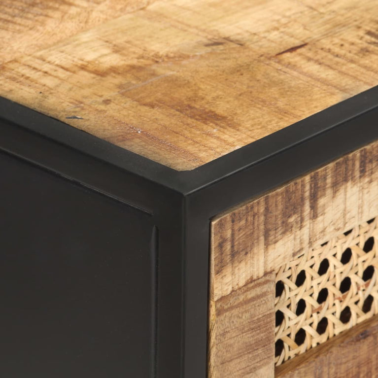 Wandtafel 100x35x75 cm ruw mangohout en natuurlijk riet MeubelReus