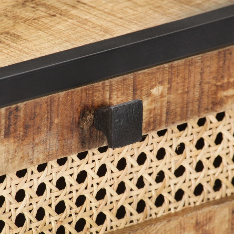 Wandtafel 100x35x75 cm ruw mangohout en natuurlijk riet MeubelReus