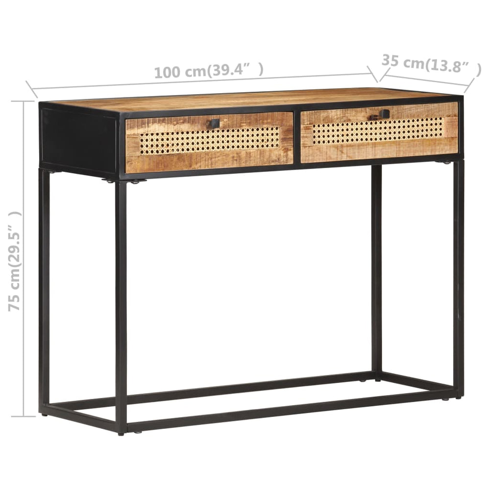 Wandtafel 100x35x75 cm ruw mangohout en natuurlijk riet MeubelReus