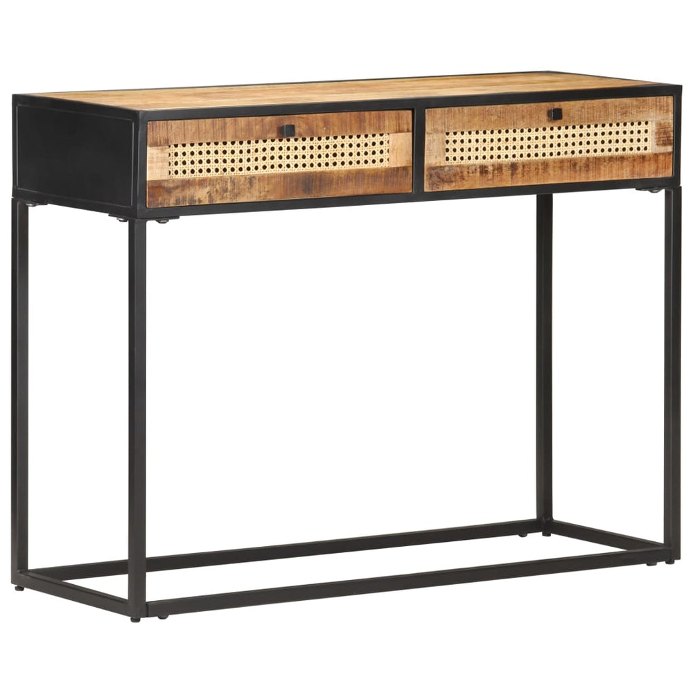 Wandtafel 100x35x75 cm ruw mangohout en natuurlijk riet MeubelReus
