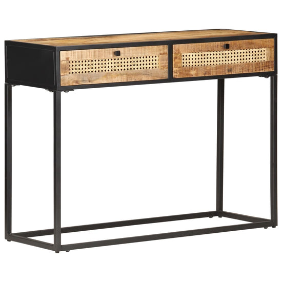 Wandtafel 100x35x75 cm ruw mangohout en natuurlijk riet MeubelReus