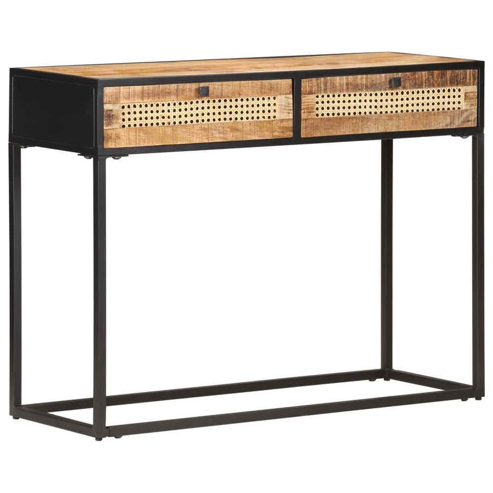 Wandtafel 100x35x75 cm ruw mangohout en natuurlijk riet MeubelReus