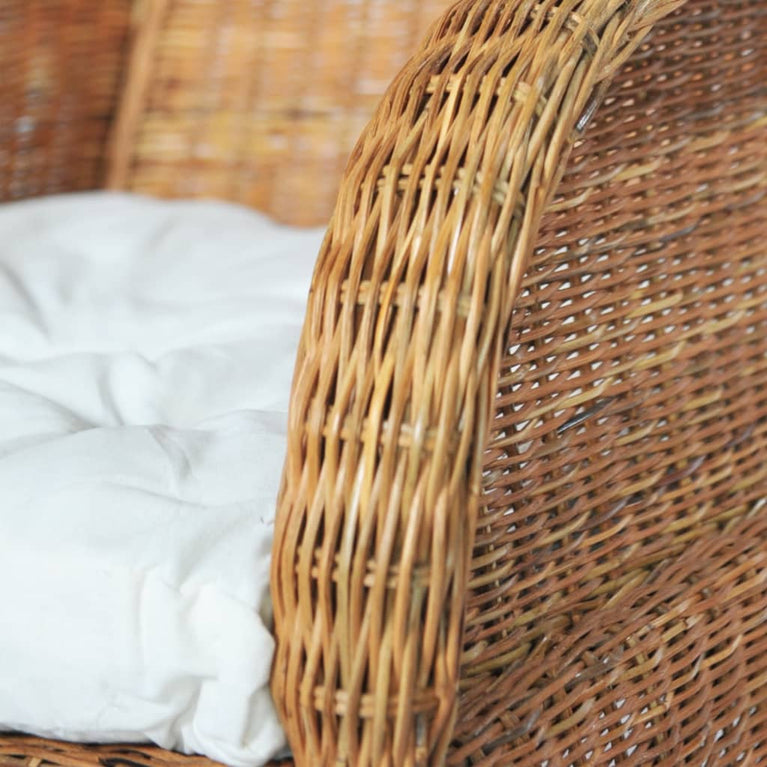 Stoel met kussen natuurlijk rattan en linnen lichtbruin MeubelReus
