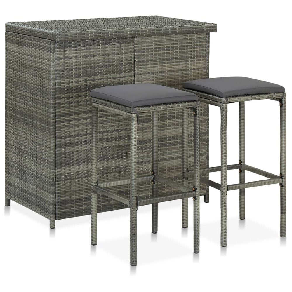 3-delige Barset poly rattan grijs MeubelReus