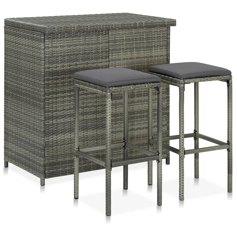 3-delige Barset poly rattan grijs MeubelReus