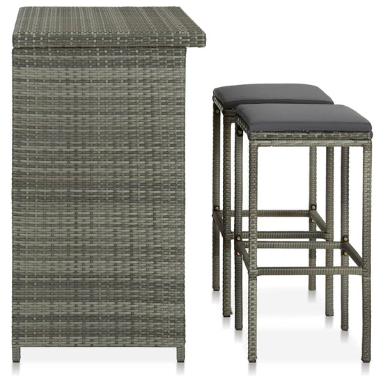 3-delige Barset poly rattan grijs MeubelReus