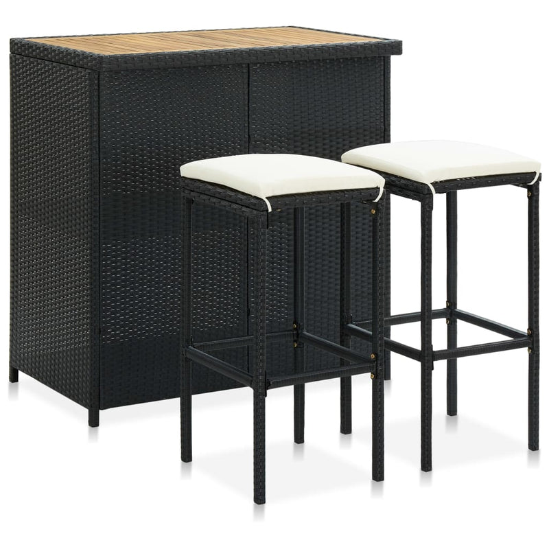 3-delige Barset poly rattan zwart MeubelReus