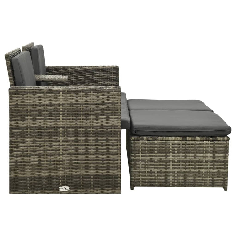 3-delige Loungeset met kussens poly rattan grijs MeubelReus