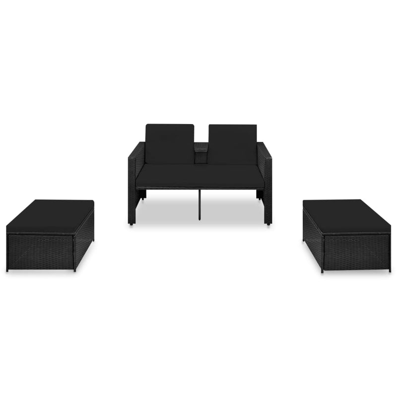 3-delige Loungeset met kussens poly rattan zwart MeubelReus