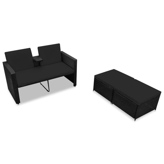 3-delige Loungeset met kussens poly rattan zwart MeubelReus