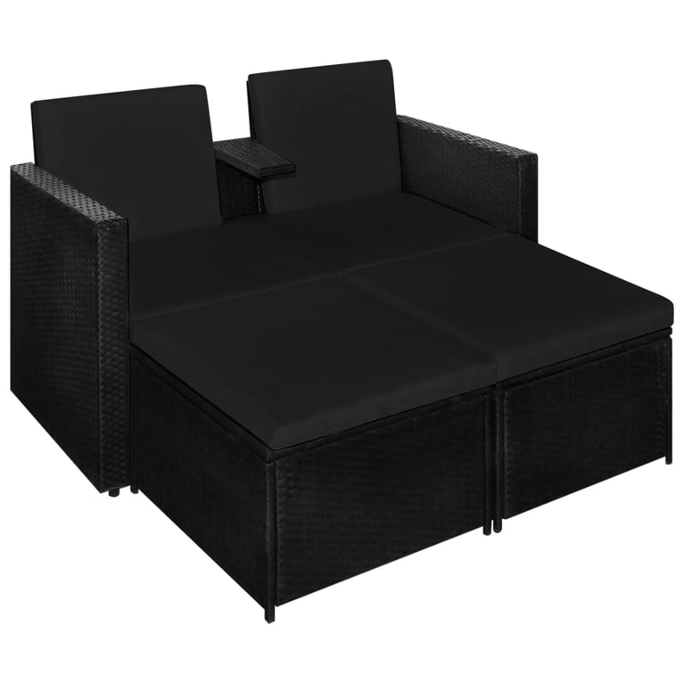 3-delige Loungeset met kussens poly rattan zwart MeubelReus