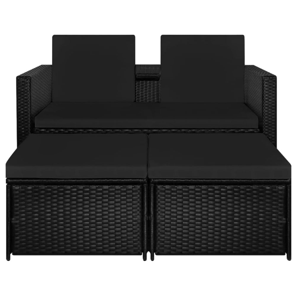 3-delige Loungeset met kussens poly rattan zwart MeubelReus
