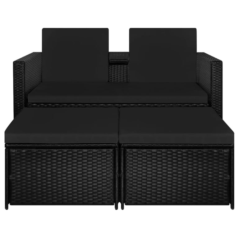 3-delige Loungeset met kussens poly rattan zwart MeubelReus