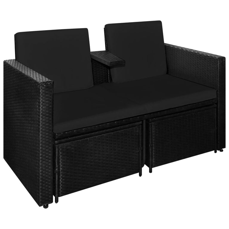 3-delige Loungeset met kussens poly rattan zwart MeubelReus