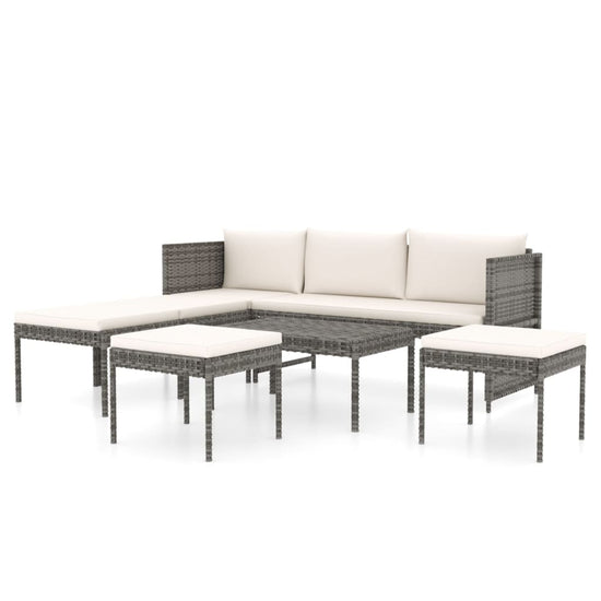 6-delige Loungeset met kussens poly rattan grijs MeubelReus