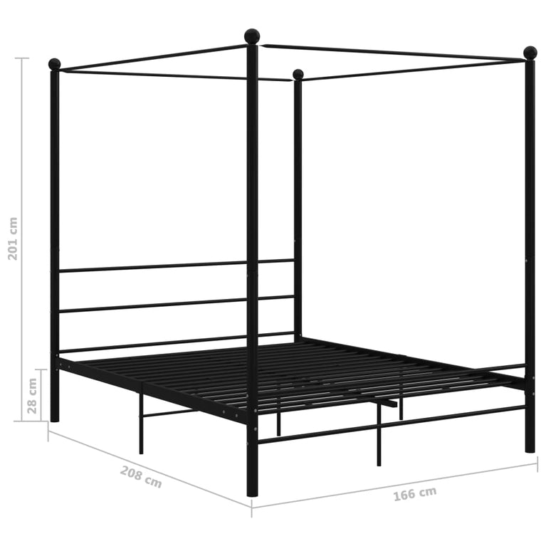 Hemelbedframe metaal zwart 160x200 cm