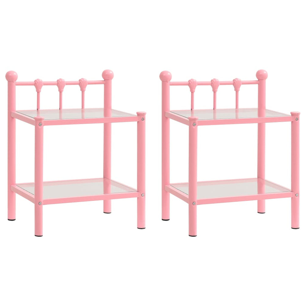 Nachtkastjes 2 st metaal en glas roze en transparant MeubelReus
