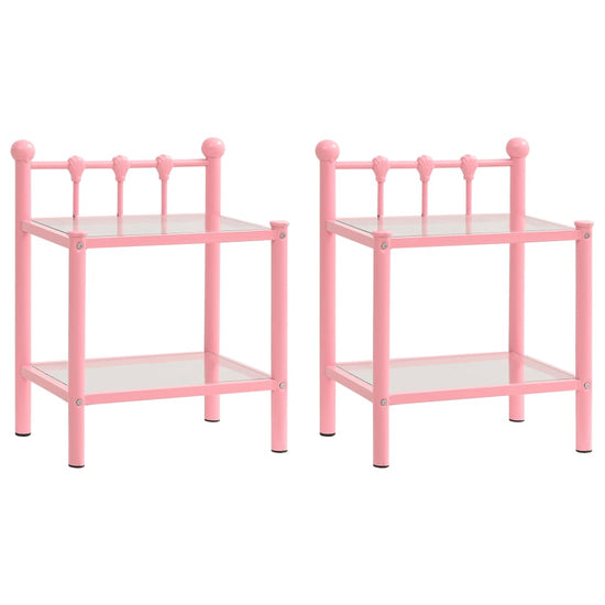 Nachtkastjes 2 st metaal en glas roze en transparant MeubelReus