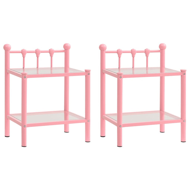 Nachtkastjes 2 st metaal en glas roze en transparant MeubelReus