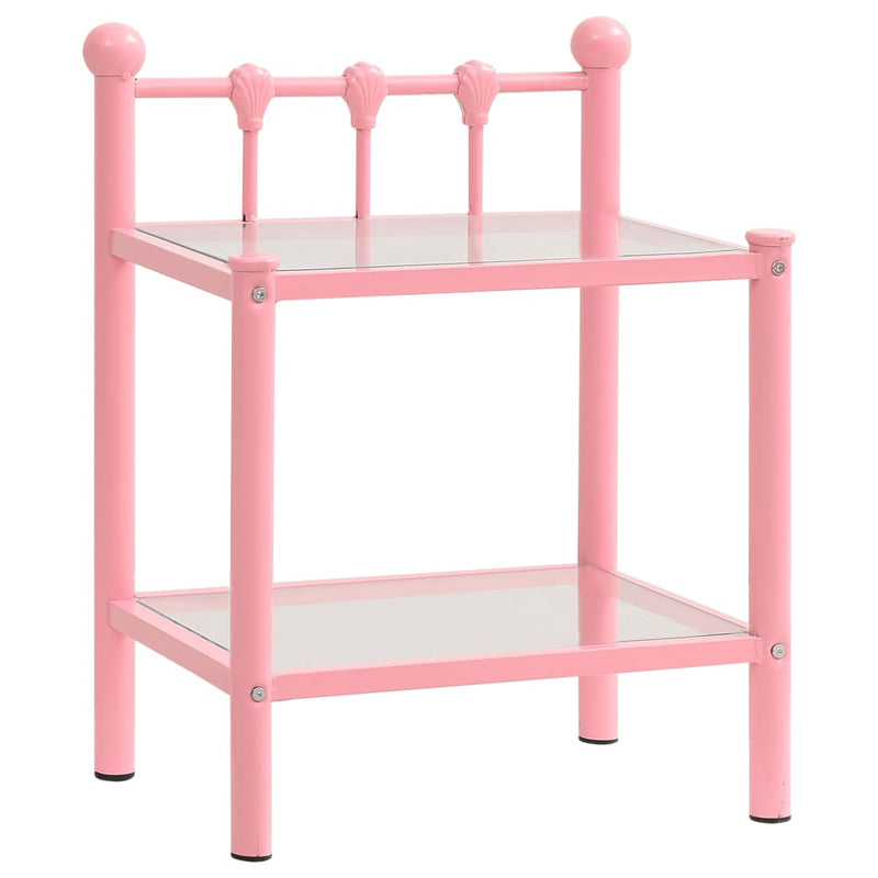 Nachtkastjes 2 st metaal en glas roze en transparant MeubelReus