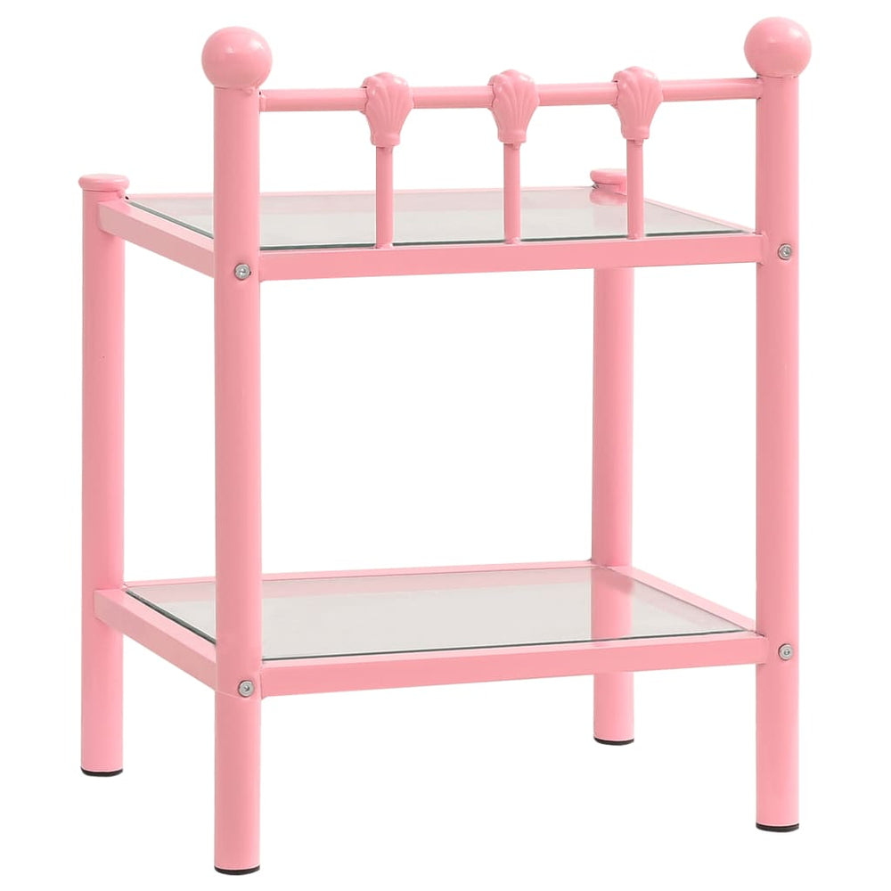 Nachtkastjes 2 st metaal en glas roze en transparant MeubelReus