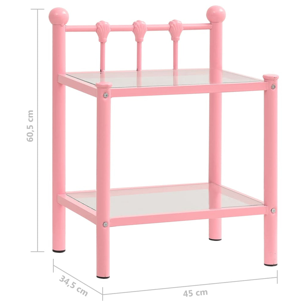 Nachtkastjes 2 st metaal en glas roze en transparant MeubelReus