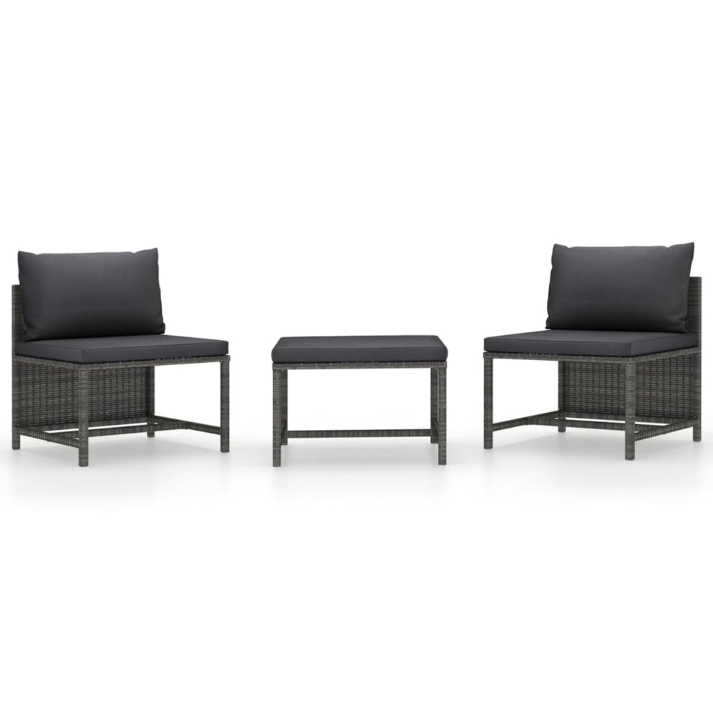 3-delige Loungeset met kussens poly rattan grijs MeubelReus