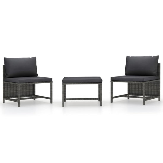 3-delige Loungeset met kussens poly rattan grijs MeubelReus