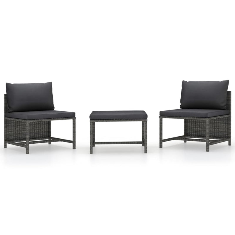3-delige Loungeset met kussens poly rattan grijs MeubelReus