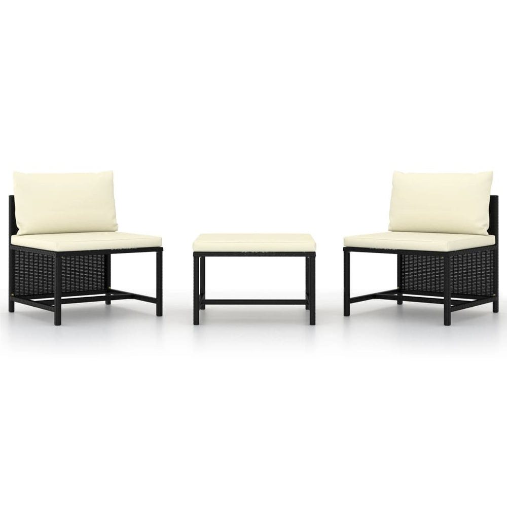 3-delige Loungeset met kussens poly rattan zwart MeubelReus