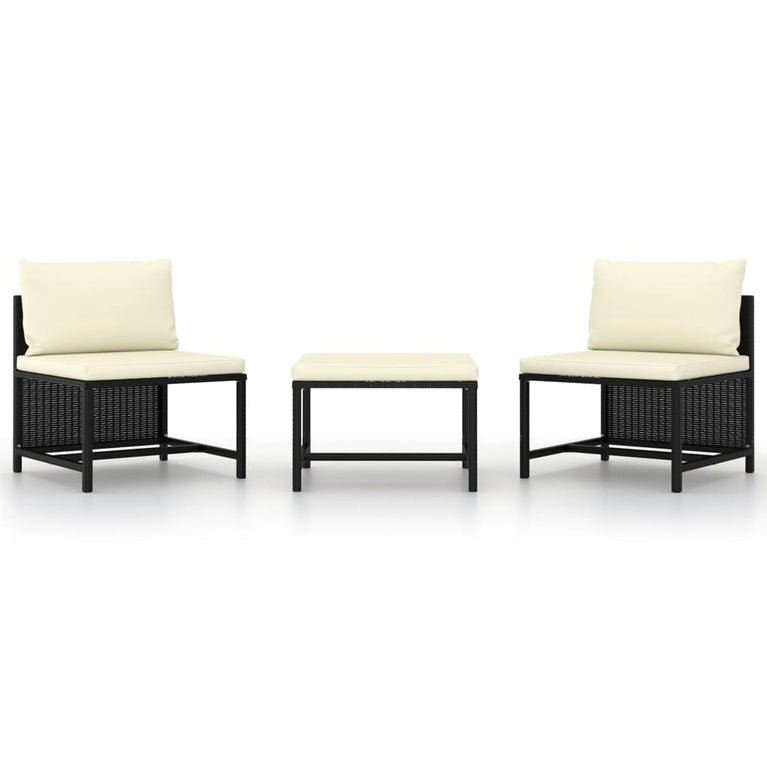 3-delige Loungeset met kussens poly rattan zwart MeubelReus