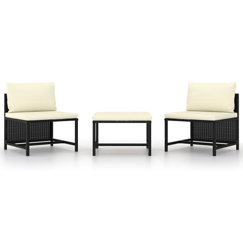 3-delige Loungeset met kussens poly rattan zwart MeubelReus