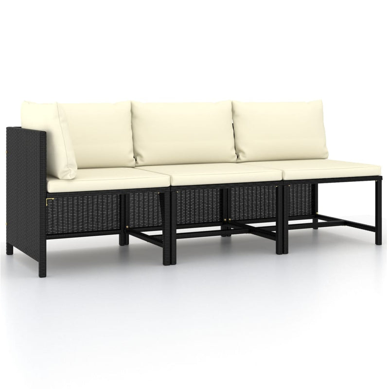 3-delige Loungeset met kussens poly rattan zwart MeubelReus