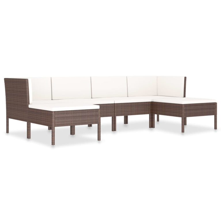 6-delige Loungeset met kussens poly rattan bruin MeubelReus