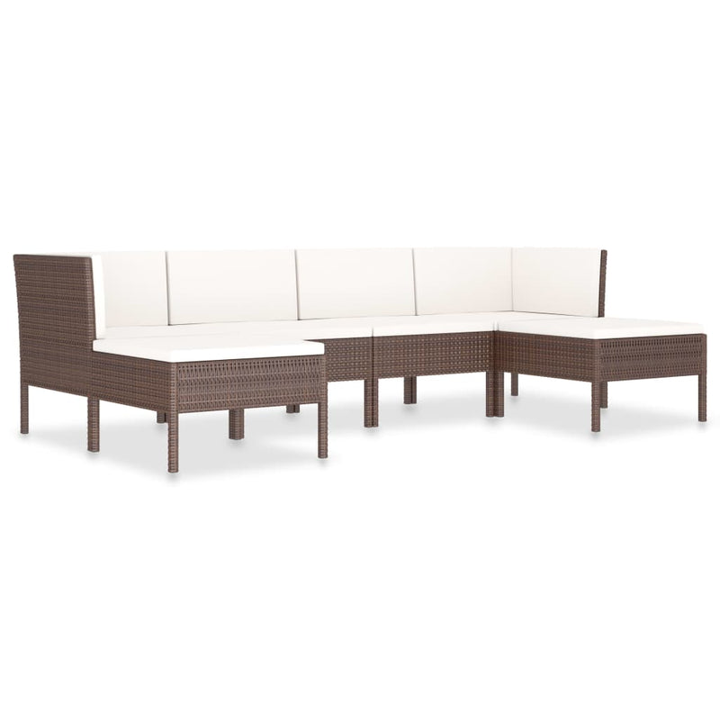 6-delige Loungeset met kussens poly rattan bruin MeubelReus