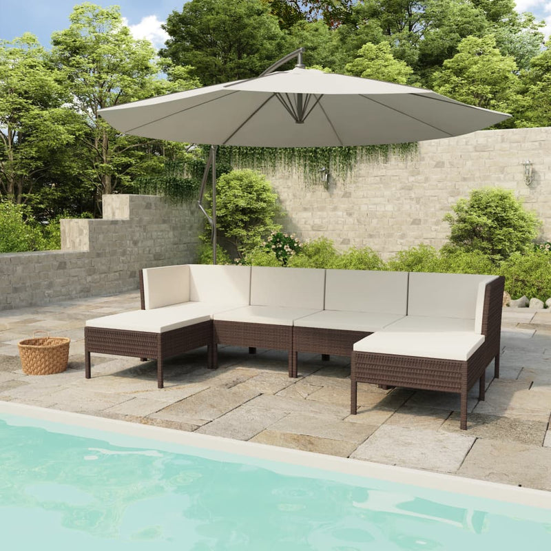 6-delige Loungeset met kussens poly rattan bruin MeubelReus