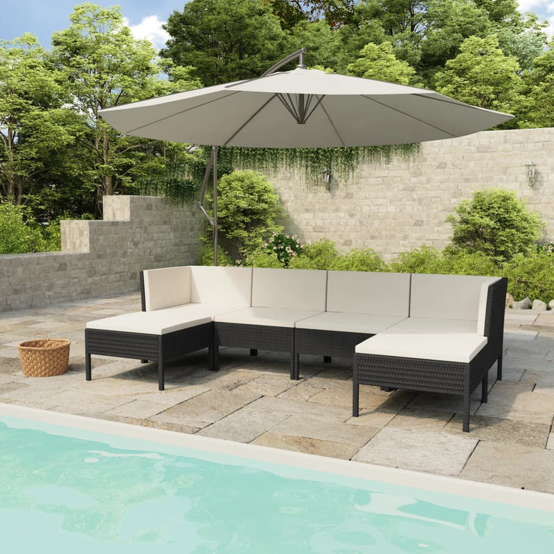 6-delige Loungeset met kussens poly rattan zwart MeubelReus